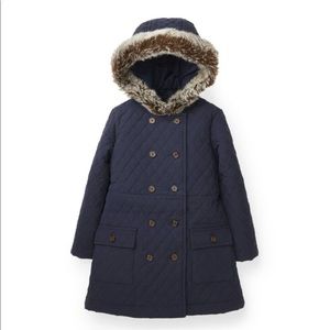 Hope & Harry Navy Lightweight Quilted Coat with Faux-Fur Hood, size Medium